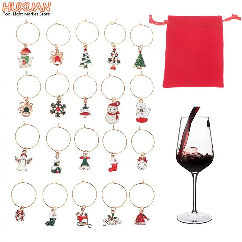 20Pcs Christmas Wine Glass Marker Zinc Alloy Enamel Gold Plated Charms Pendant For DIY Necklace Bracelet Jewelry Making Finding