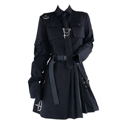 EMO Gothic Cargo Shirt Suit E Punk Chain Ribbon Skirts Goth Dress Autumn Streetwear Harajuku Black Grunge Aesthetic Clothes