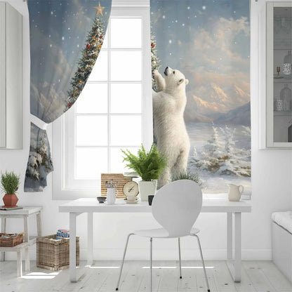 Christmas Winter Polar Bear Curtains For Kitchen Bedroom Window Treatment Curtains For Living Room Home Decor