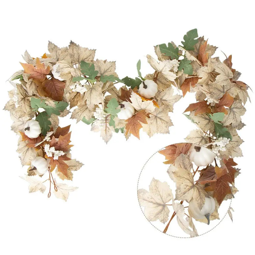 Farmhouse Fall Maples Leaf Garland Artificial Foliage Pumpkin Berry Garland Autumn Hanging Vine Garland Thanksgiving Decor