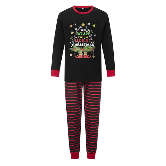 Matching Family Christmas Pajamas Set with Festive Tree and Stripe Print Holiday Sleepwear for Dad Mom and Kids - Cozy PJs