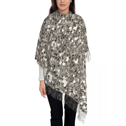 Silver Gray Glitter (Faux Glitter) Scarf Tassel Scarves Women Soft Warm Shawls and Wraps Large Fall Winter Shawl Wrap