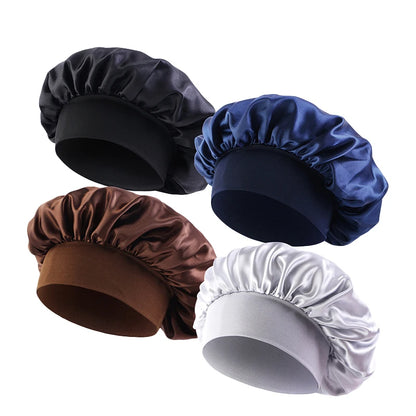 4pcs/lot Women Satin Solid Bonnet Hair Care Night Sleep shower Caps Adjust Head Cover For Curly Springy Hair Styling Accessories