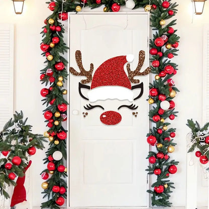 2 Set Cartoon Christmas Felt Door Sticker Funny Elk Christmas Tree Snowman Santa Claus Window Sticker Exquisite