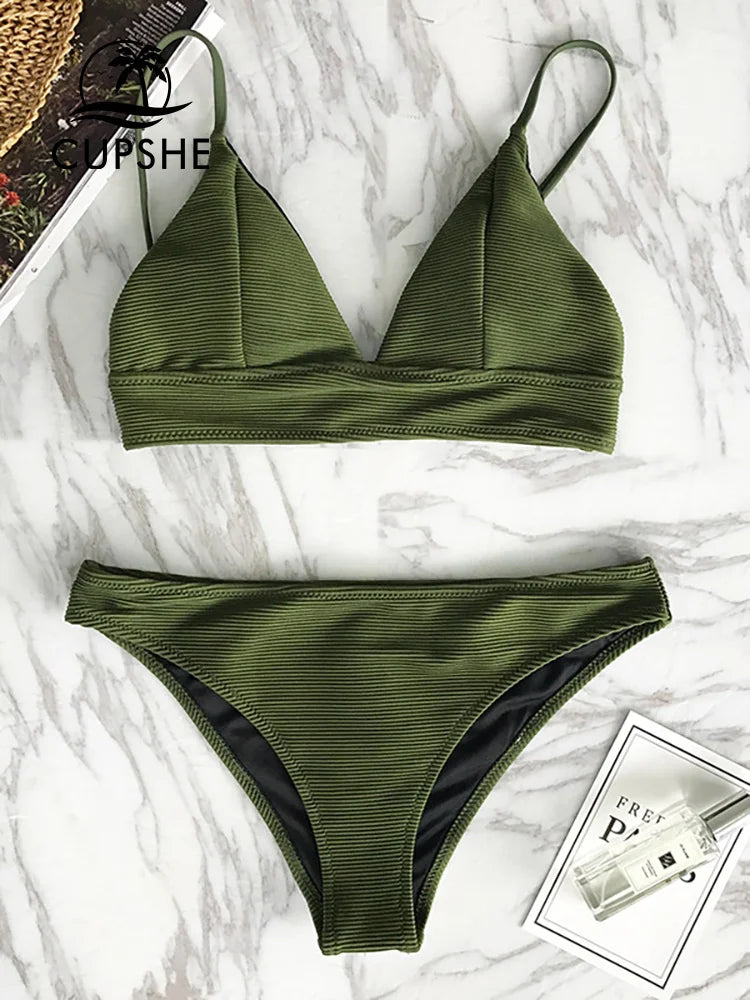 CUPSHE Solid Low Waist Bikini Set Women Triangle Sexy Two Pieces Swimwear 2023 New Girl Plain Beach Bathing Suit Swimsuits