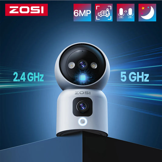 ZOSI C528 6MP/4MP HD Dual-Lens Indoor WiFi Security Camera Plug-in 360° Views Pan/Tilt Home Surveillance Baby/Pet Dog Monitor