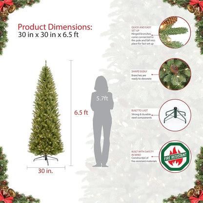 7.5FT Pre Lit Pencil Artificial Christmas Tree with 350 UL Certified Transparent Lights, Green, 32 X 32 X 90 Inches, Christmas