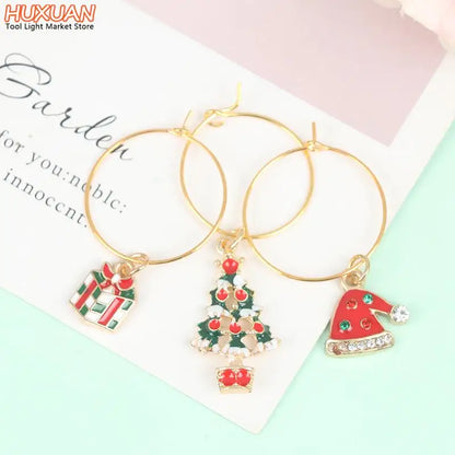 20Pcs Christmas Wine Glass Marker Zinc Alloy Enamel Gold Plated Charms Pendant For DIY Necklace Bracelet Jewelry Making Finding