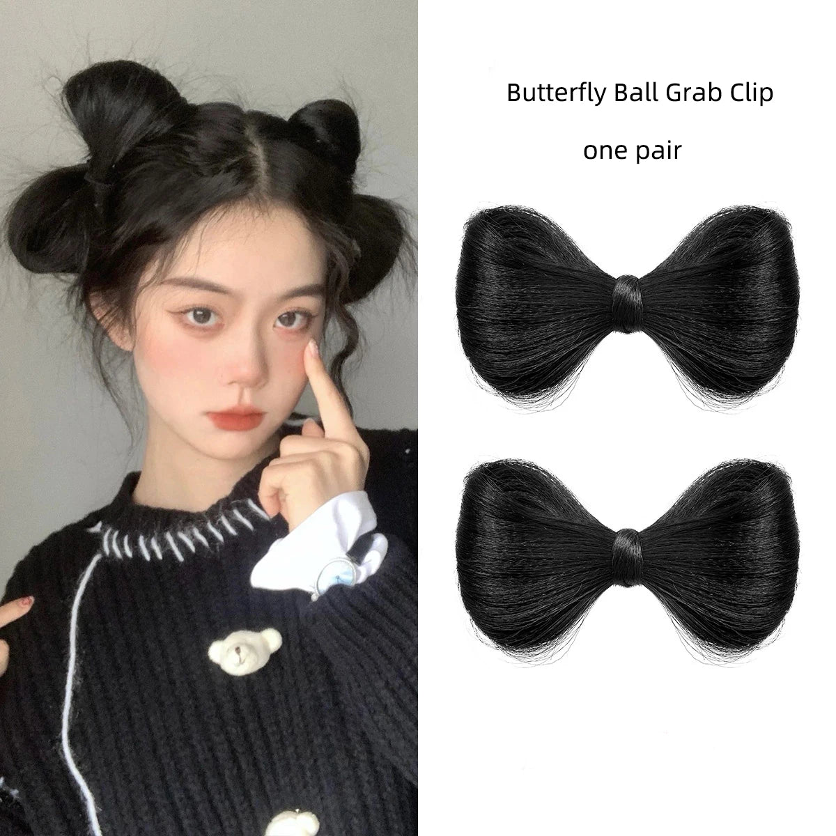 Synthetic Bow knot clip hair bun set clip style hair extensions hair chignons Chicken Feather Claw Double Ball Hair Bag