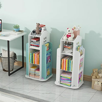 Children's Bookshelf 360° Rotating Cartoon Books Rack Floor Simple Child Book Shelf for Home Bookcases Furniture Bookshelf Rack