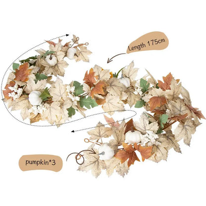 Farmhouse Fall Maples Leaf Garland Artificial Foliage Pumpkin Berry Garland Autumn Hanging Vine Garland Thanksgiving Decor