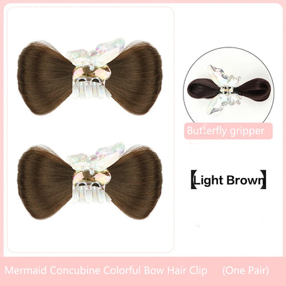 Synthetic Bow knot clip hair bun set clip style hair extensions hair chignons Chicken Feather Claw Double Ball Hair Bag