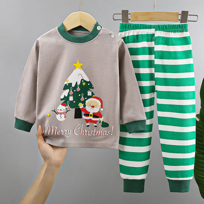 Baby Boys Girls Christmas Warm Pajamas Kids Xmas Cartoon Long Sleeve Pyjamas Children's Autumn Winter Sleepwear Clothing Sets