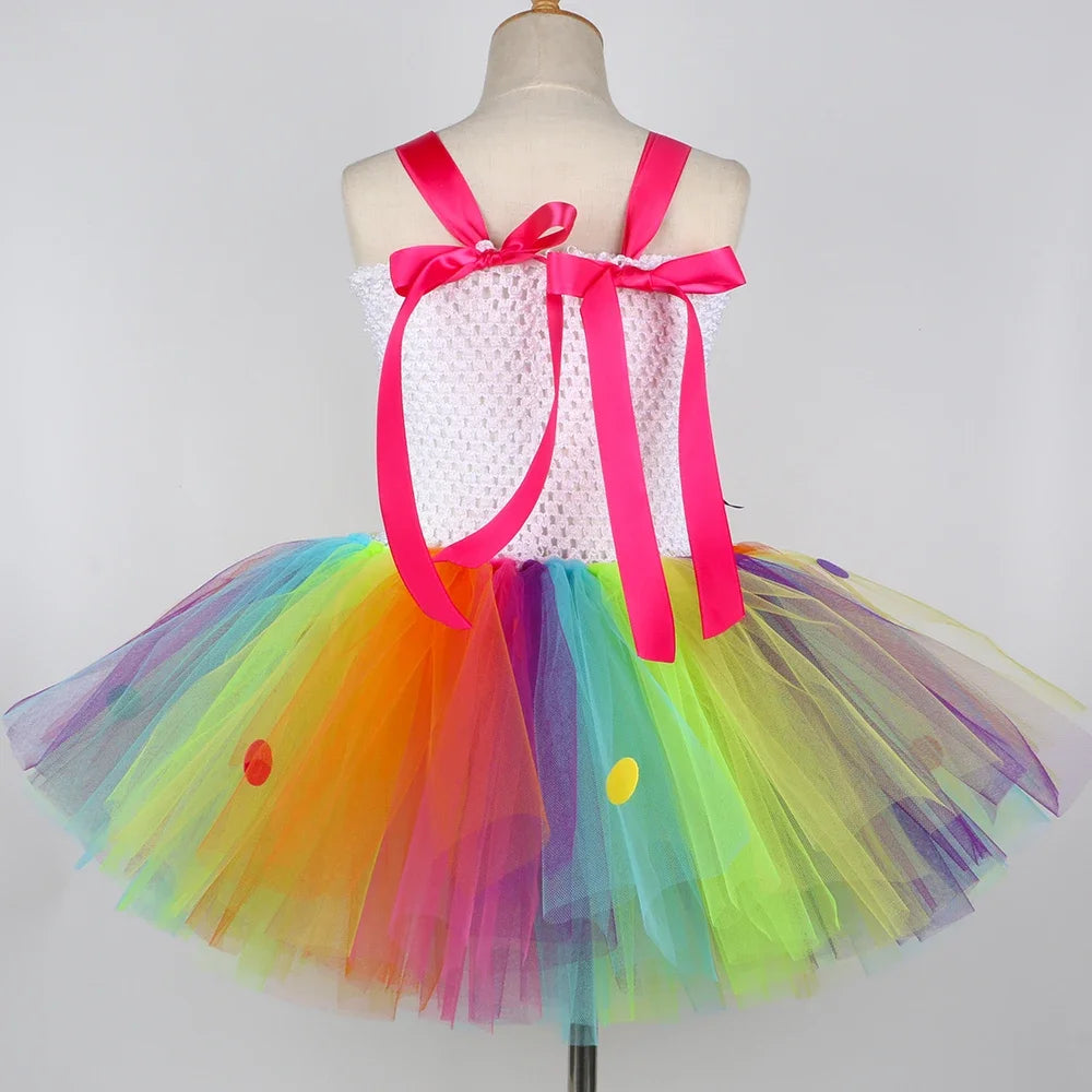 Rainbow Candy Lollipop Costume for Girls Birthday Party Tutu Princess Dress Ball Gown Kids Carnival Christmas Halloween Clothes