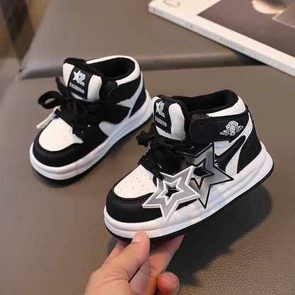 Children's Sneakers Autumn Winter Boys Girls Velet Lined Warm Sport Shoes Cute Star Shoes Toddler Non-slip Walking Footwear