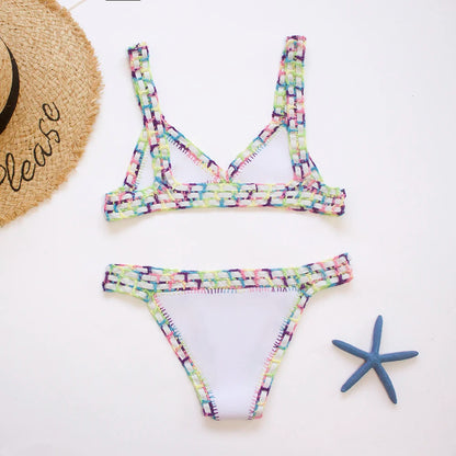 Colorful Crochet Bikinis Women's Swimming Suit 2023 Sexy Bandage Brazilian Bikini Set Knitted Swimsuit Swimwear Women Biquini