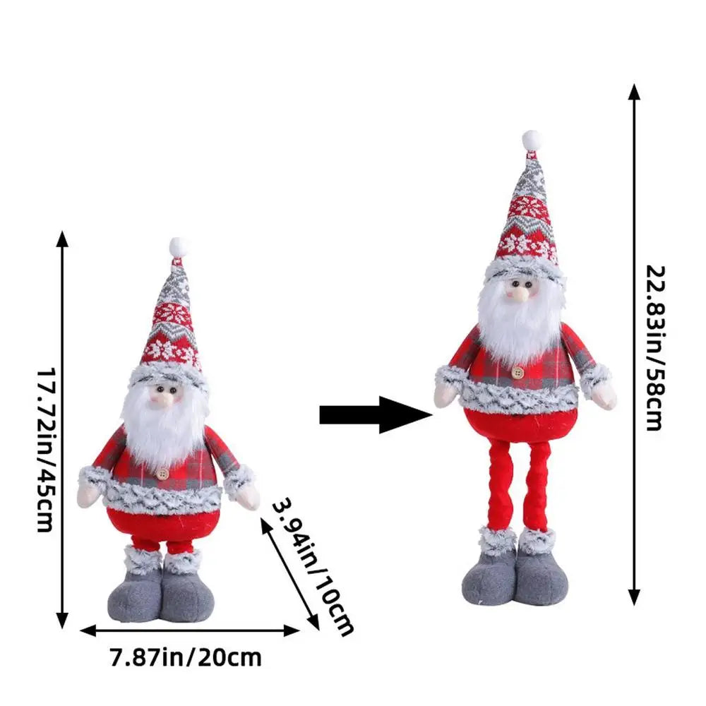 Christmas Telescopic Doll Tabletop Decorations Snowman Figure Plush Toy Doll Santa Claus Reindeer Stuffed Standable Long Leg