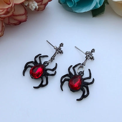 Dark Style Goth Punk Asymmetric Black Rock Matte Black Spider Stud Earrings Steampunk Earrings Halloween Costume Accessories