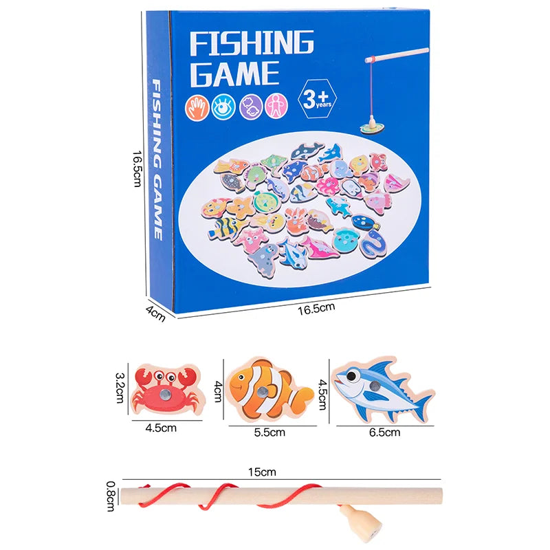 Kids Fishing Toys Montessori Wooden Magnetic Fishing Game Set Cartoon Fishing Rod Early Educational Toys for Kids Christmas Gift