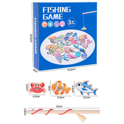 Kids Fishing Toys Montessori Wooden Magnetic Fishing Game Set Cartoon Fishing Rod Early Educational Toys for Kids Christmas Gift