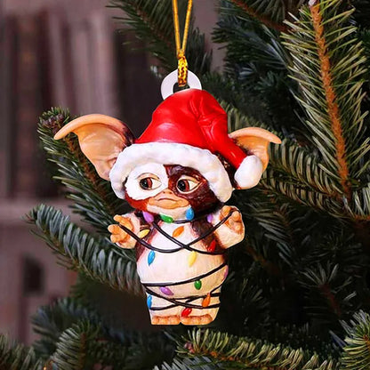 New Christmas Gremlins Ornament 2D Fairy Santa Hat Gizmo Figurine Hanging Pendant Decor Christmas Tree Party Decor