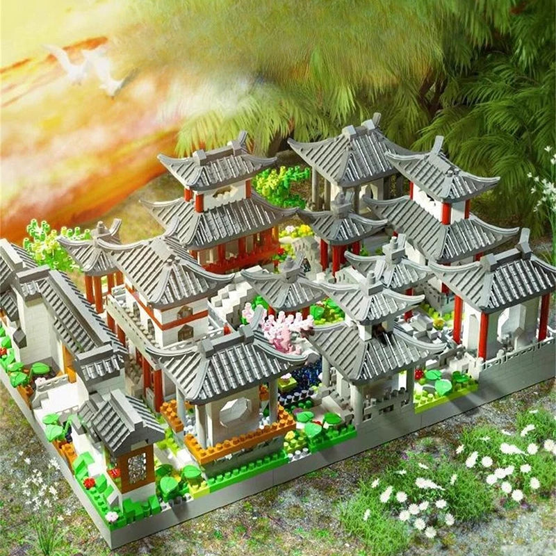 Suzhou garden three in one ancient style architecture adult high difficulty huge assembly block set children's toy birthday gift