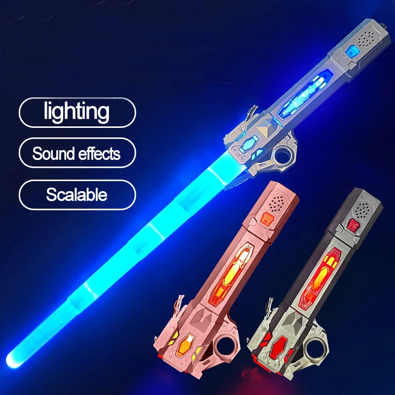 Children Colorful Glowing Sword Toys Telescopic Music Laser Sword 2-in-1 Rotating Decompression Toy Light Sword Kids Adult Toys