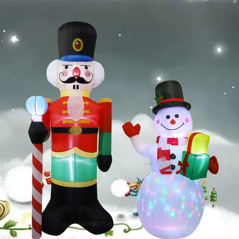 2.4M Inflatable Christmas Giant Nutcracker Soldier And Snowman Built-in LED Lights Indoor Outdoor Decoration Yard Holiday Party