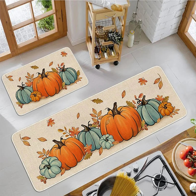 Kitchen Mat Absorbent Bathroom Rug Non-Slip Entrance Doormat Halloween Thanksgiving Day Home Decoration Cartoon Pumpkin Foot Mat