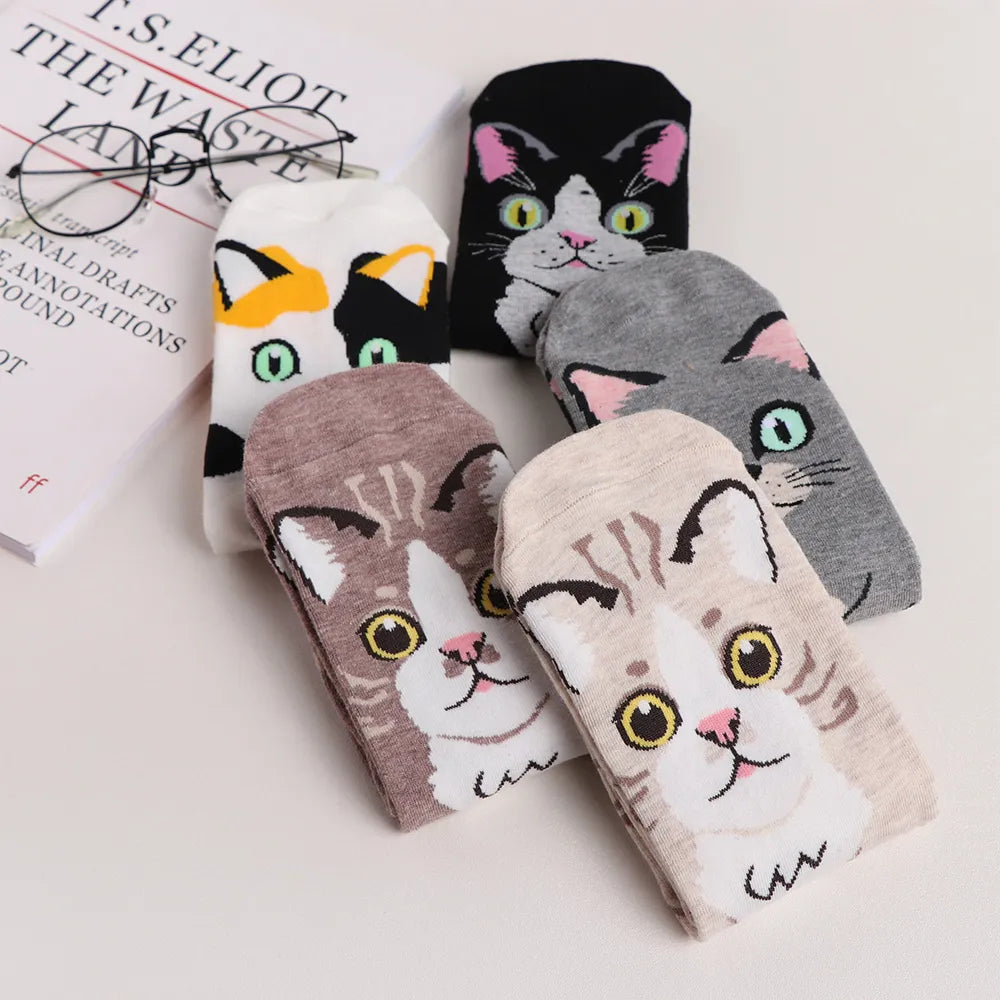 5 Pairs Fashion Colorful Kawaii Cute Cartoon Cotton Women Socks Harajuku Korean Halloween Cat Dog Owl Duck Fox Girl Socks