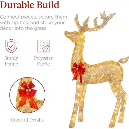 3-Piece Large Lighted Christmas Deer Family Set 5Ft Outdoor Yard Decoration with 360 LED Lights, Stakes