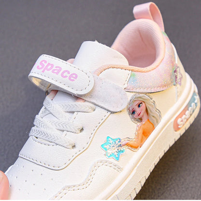 Disney Children's Shoes Elsa Frozen Princess Sports Shoes for Girls Kids Fashion White Shoes PU Breathable Casual Sneakers