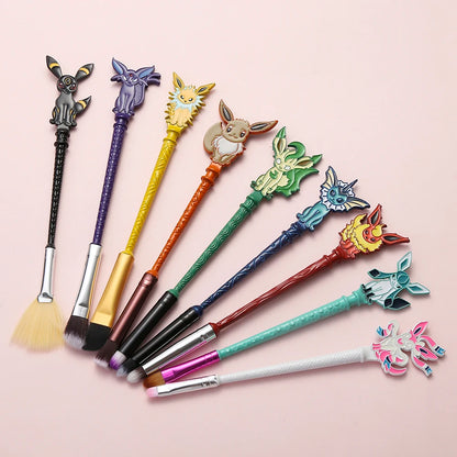 9Pcs Anime Pokemon Makeup Brush Set Eevee Eye Shadow Blush Foundation Brush Cute Makeup Tools for Girls Gifts