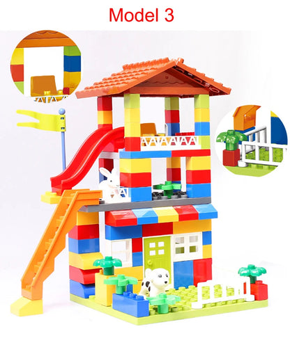 89pcs Big Size Castle Slide Building Blocks toys Big Particle Roof Blocks Compatible Duploed City House Brick Toys For Children