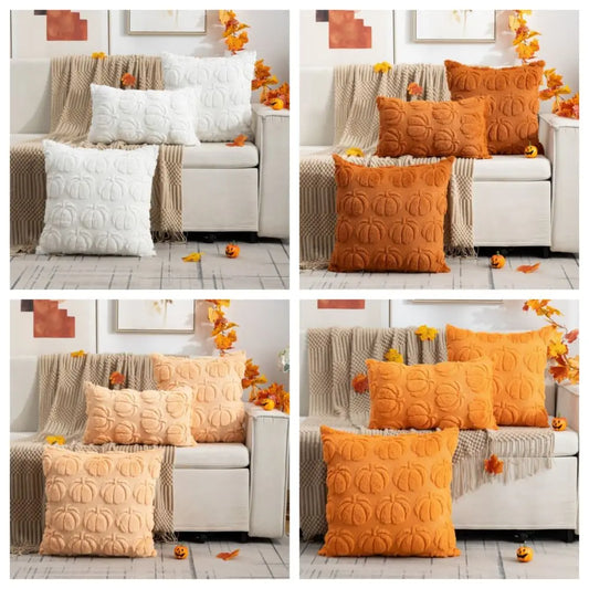 Pumpkin Pattern Throw Pillow Covers Square Fall Halloween Decorative Cushion Covers Washable Plush Pillow Case