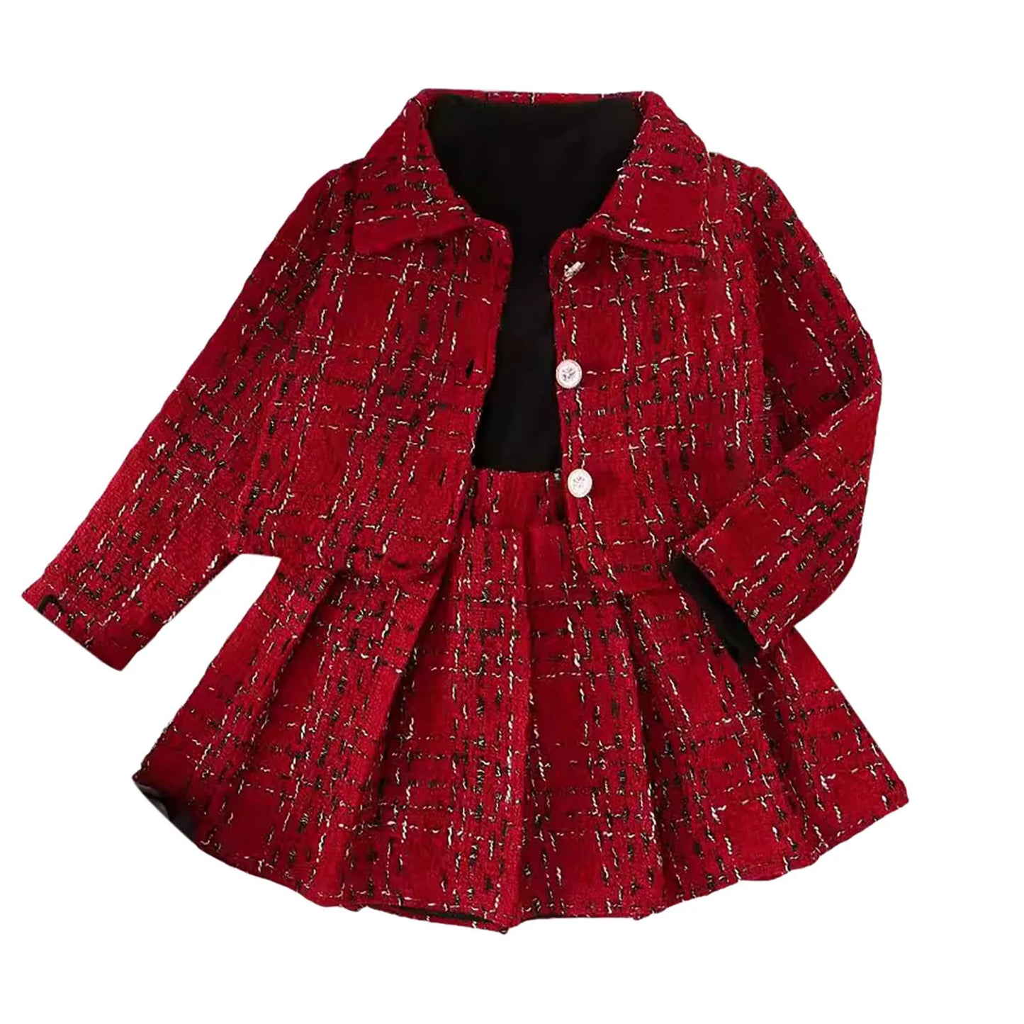 Girls Clothes Sets 4Y,5Y,6Y,7Y Plaid Coats Long Sleeved Ribbed Three Piece Outfits Children Clothes