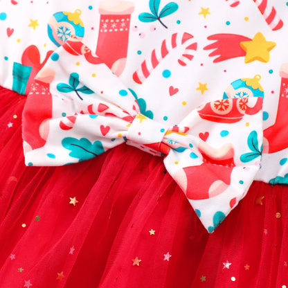 New Christmas Kids Girls Dress Summer Short Sleeve Bow  Gauze Children Dress Casual Soft Ventilate Sweet Girls Clothing 2-7Y