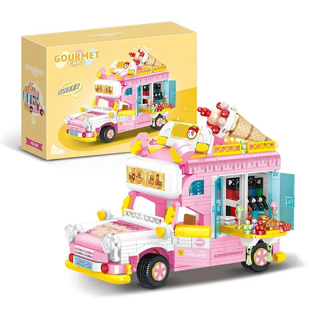 ToylinX 641PCS Building Blocks Mini Car Ice Cream Truck Model, Street View Series Christmas Xmas Best Gift for Girls with Box