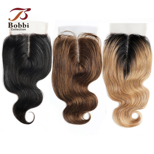 Body Wave 4x1 T Lace Closure Middle Part Transparent Lace Black Brown Honey Blonde Indian Remy Human Hair Bobbi Collection