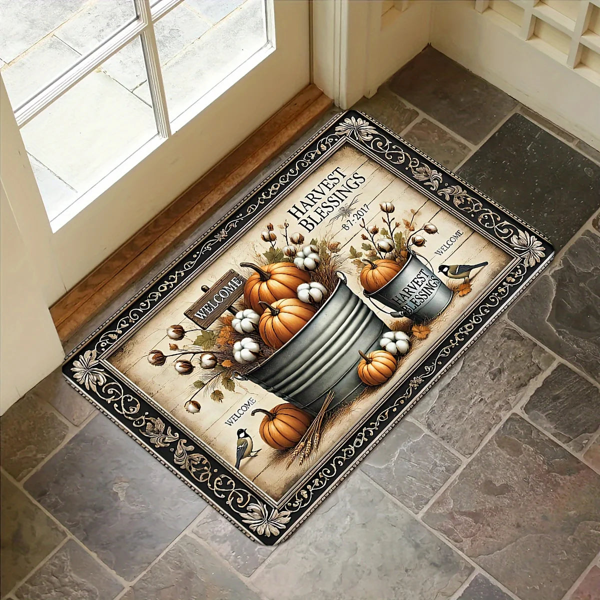 Thanksgiving Fall Pumpkin Theme Door Mat Kitchen Bathroom Laundry Non-slip Floor Mat Living Room Balcony Hallway Entrance Rugs