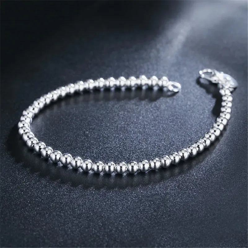 925 sterling silver Classic 4MM round beads chain Bracelets for women Fashion Party Wedding Accessories Jewelry Christmas Gifts