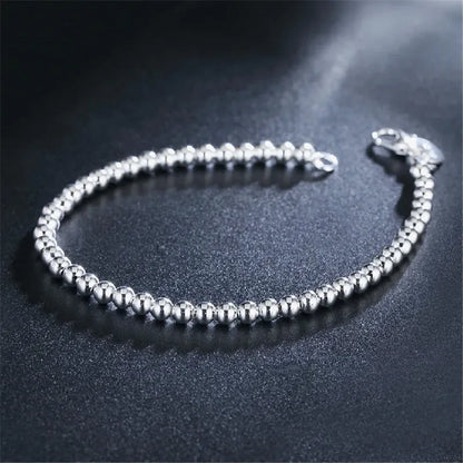 925 sterling silver Classic 4MM round beads chain Bracelets for women Fashion Party Wedding Accessories Jewelry Christmas Gifts