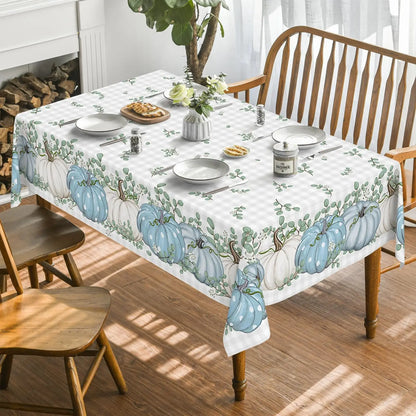 Thanksgiving Autumn Harvest Watercolor Blue Buffalo Plaid Pumpkin Rectangle Tablecloth Wedding Decorations Durable Tablecloth