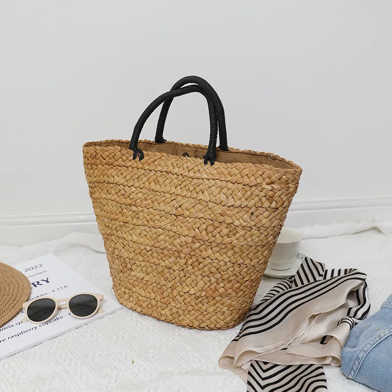 Bohemian Large Capacity Beach Women's Straw Bag Stylish Minimalist Handbag Natural Grass Hand Woven Designer Female Shoulder Bag