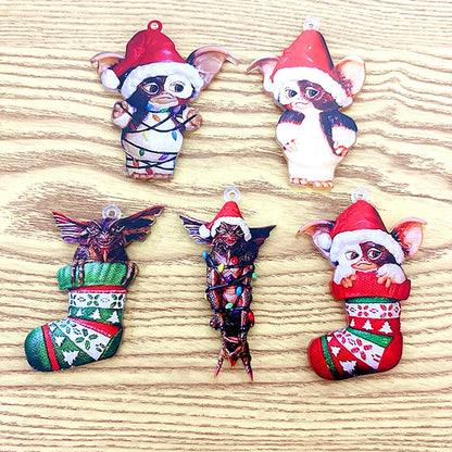 New Christmas Gremlins Ornament 2D Fairy Santa Hat Gizmo Figurine Hanging Pendant Decor Christmas Tree Party Decor