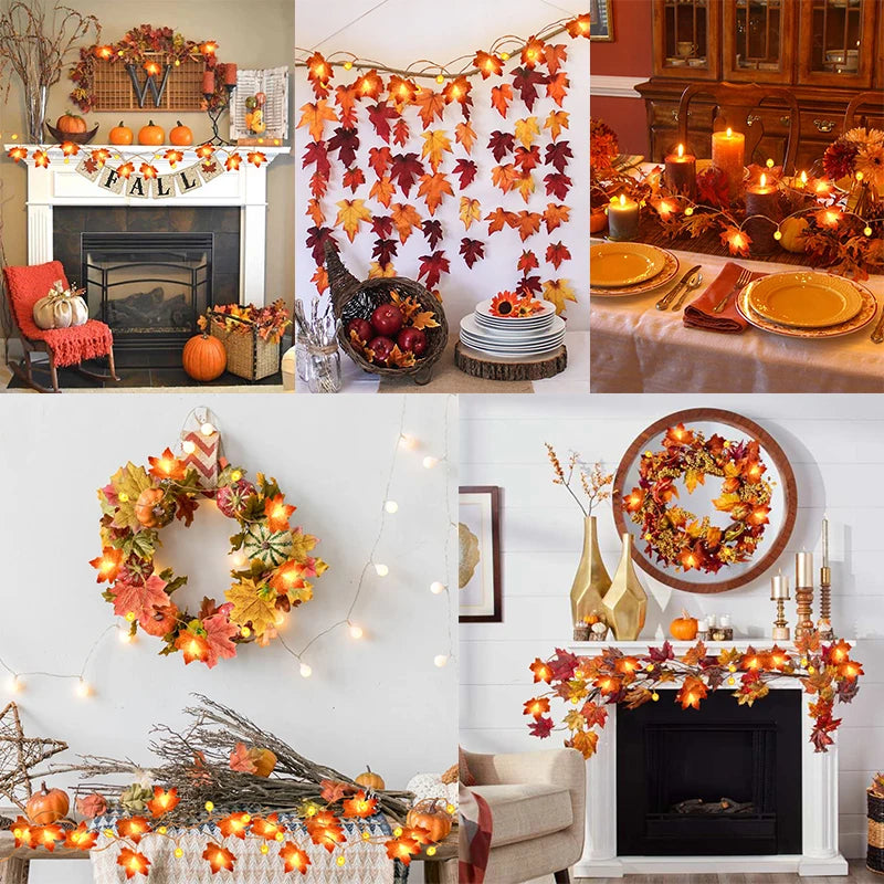 10/20 LED Pumpkin Maple Leaves Light String Fall Garland Battery Powered Indoor Outdoor Garden Halloween Thanksgiving Home Decor