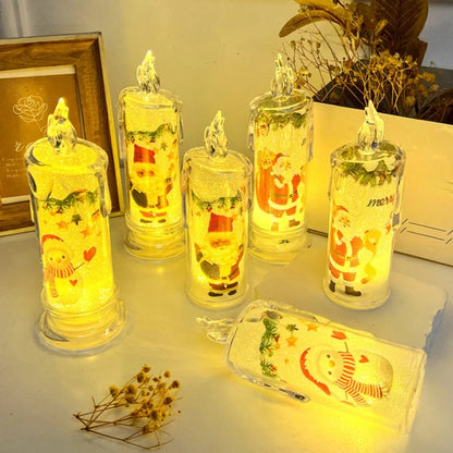 Electronic Candle Christmas Decoration Transparent Built-in Printed LED Simulation Flameless Candle Ambient Lighting Xmas Gift