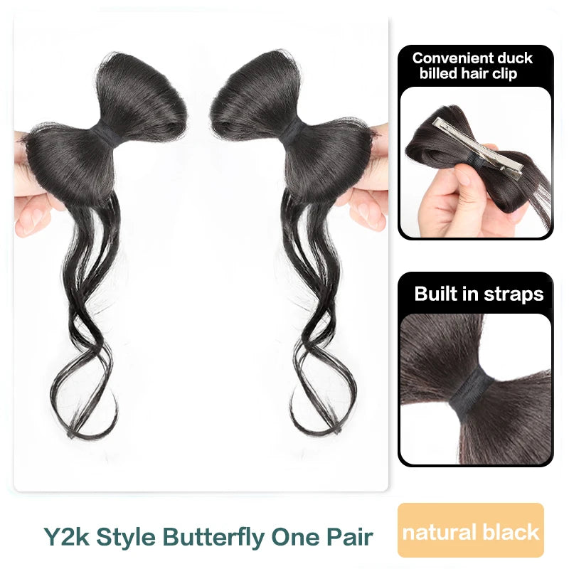 Synthetic Bow knot clip hair bun set clip style hair extensions hair chignons Chicken Feather Claw Double Ball Hair Bag