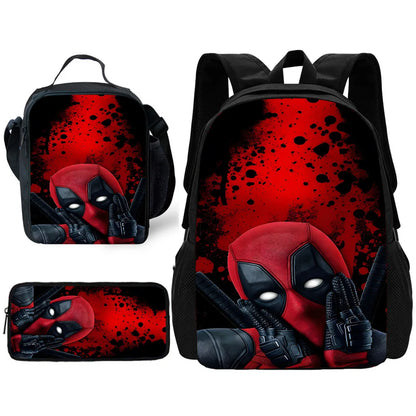 Child Schoo Deadpools Super Heroes Backpack with Lunch Bags ,Pencil Bags ,School Bags for Boys Girls Best Gift