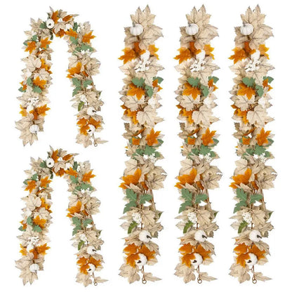 Farmhouse Fall Maples Leaf Garland Artificial Foliage Pumpkin Berry Garland Autumn Hanging Vine Garland Thanksgiving Decor